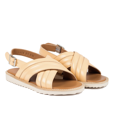 Padded cross sandal with buckle closure