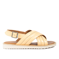 Padded cross sandal with buckle closure