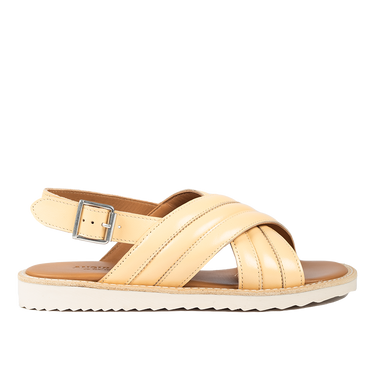 Padded cross sandal with buckle closure