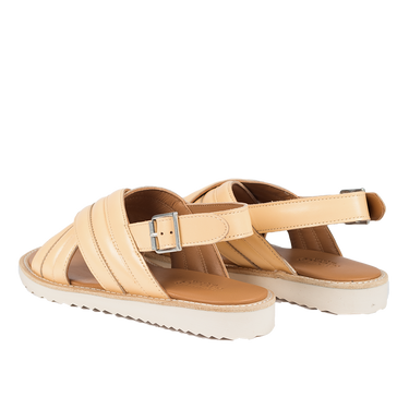 Padded cross sandal with buckle closure