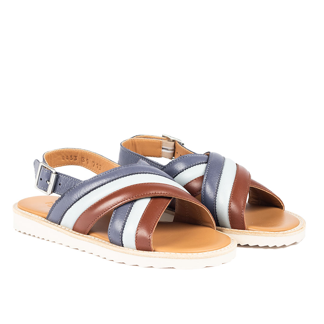 padded cross sandal with buckle closure