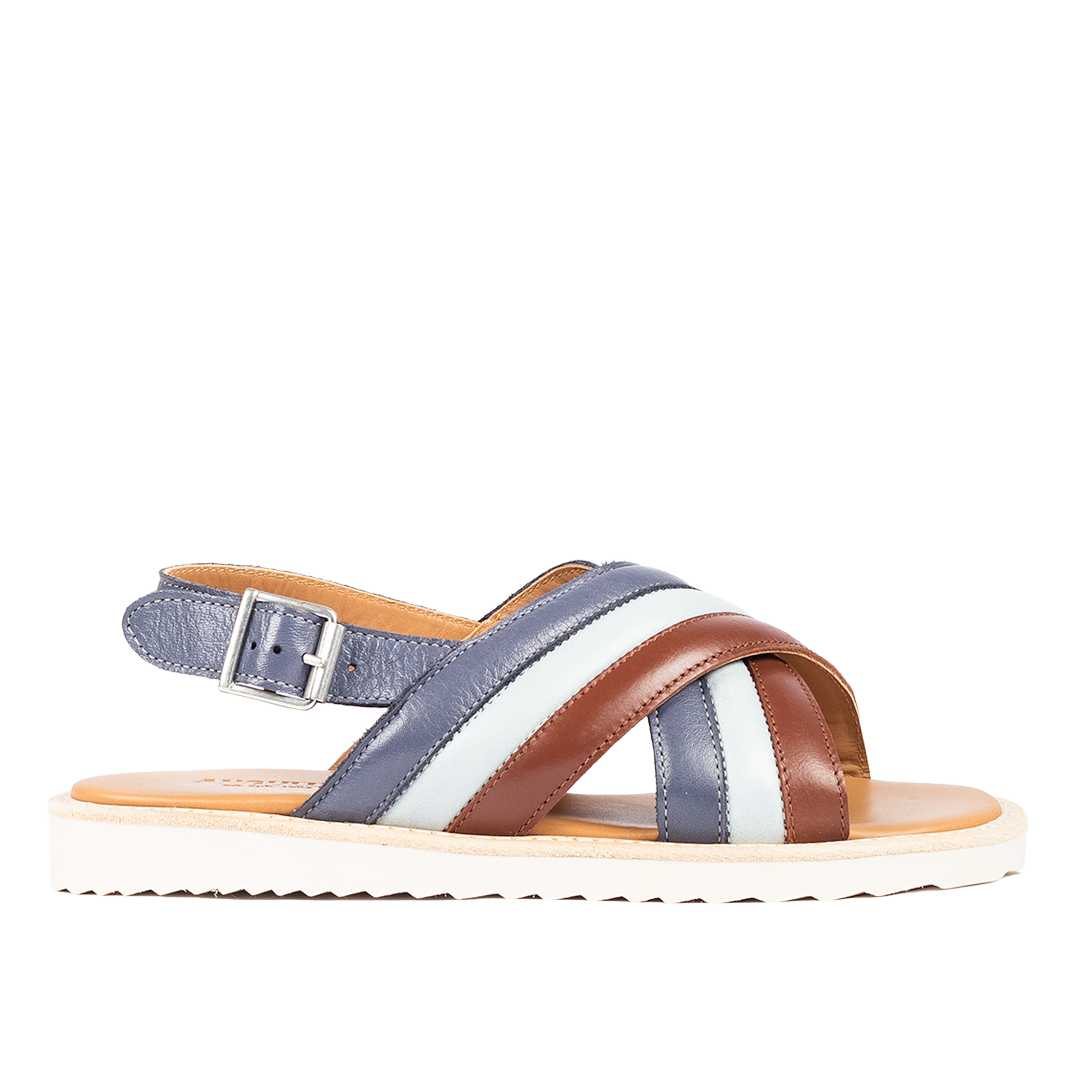 padded cross sandal with buckle closure