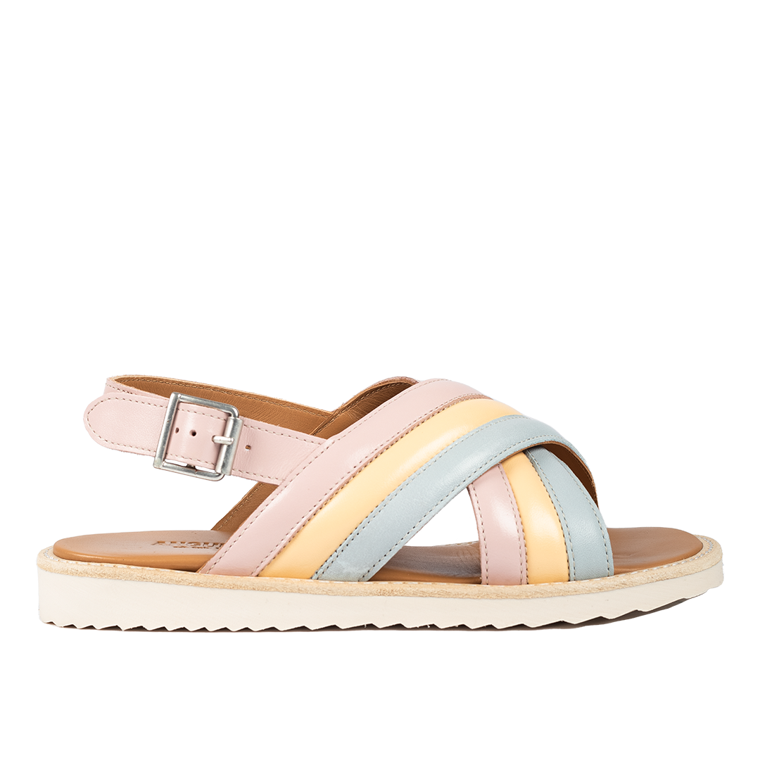 Padded criss-cross sandal with buckle closure