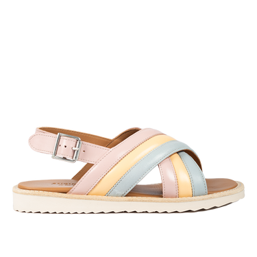 Padded cross sandal with buckle closure