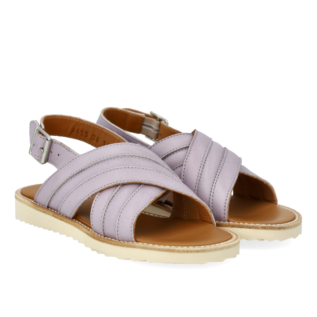 Padded cross sandal with buckle closure