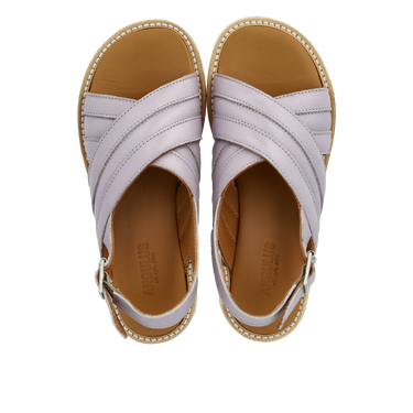 Padded cross sandal with buckle closure