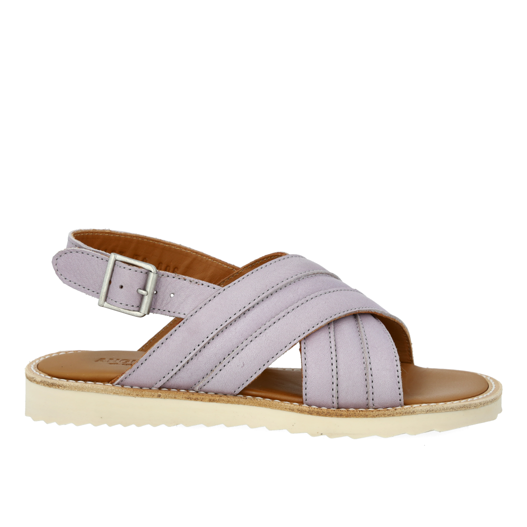 Padded cross sandal with buckle closure