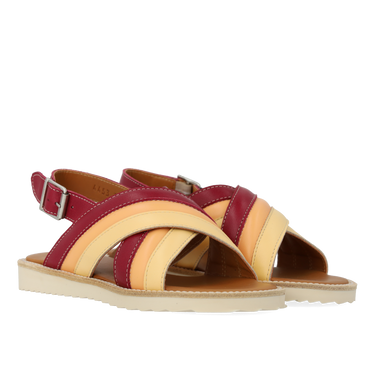 Padded cross sandal with buckle closure