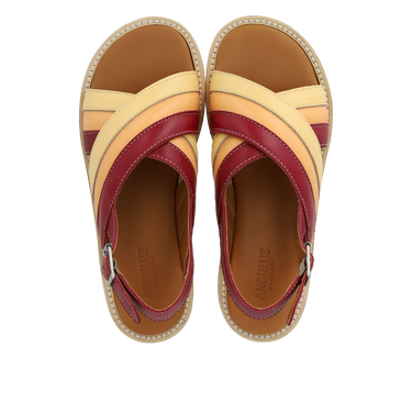 Padded cross sandal with buckle closure