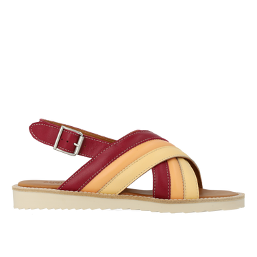 Padded cross sandal with buckle closure