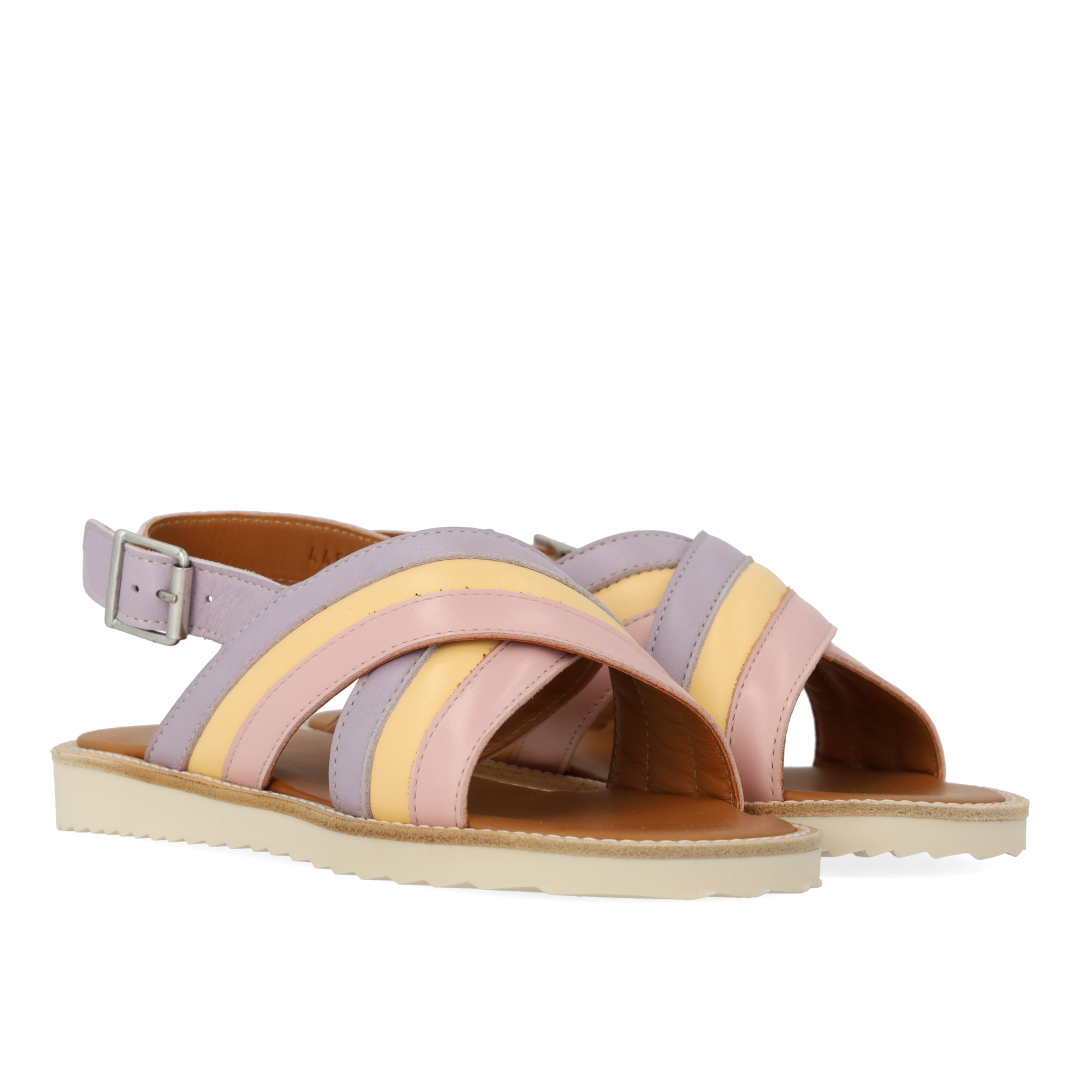 Padded cross sandal with buckle closure
