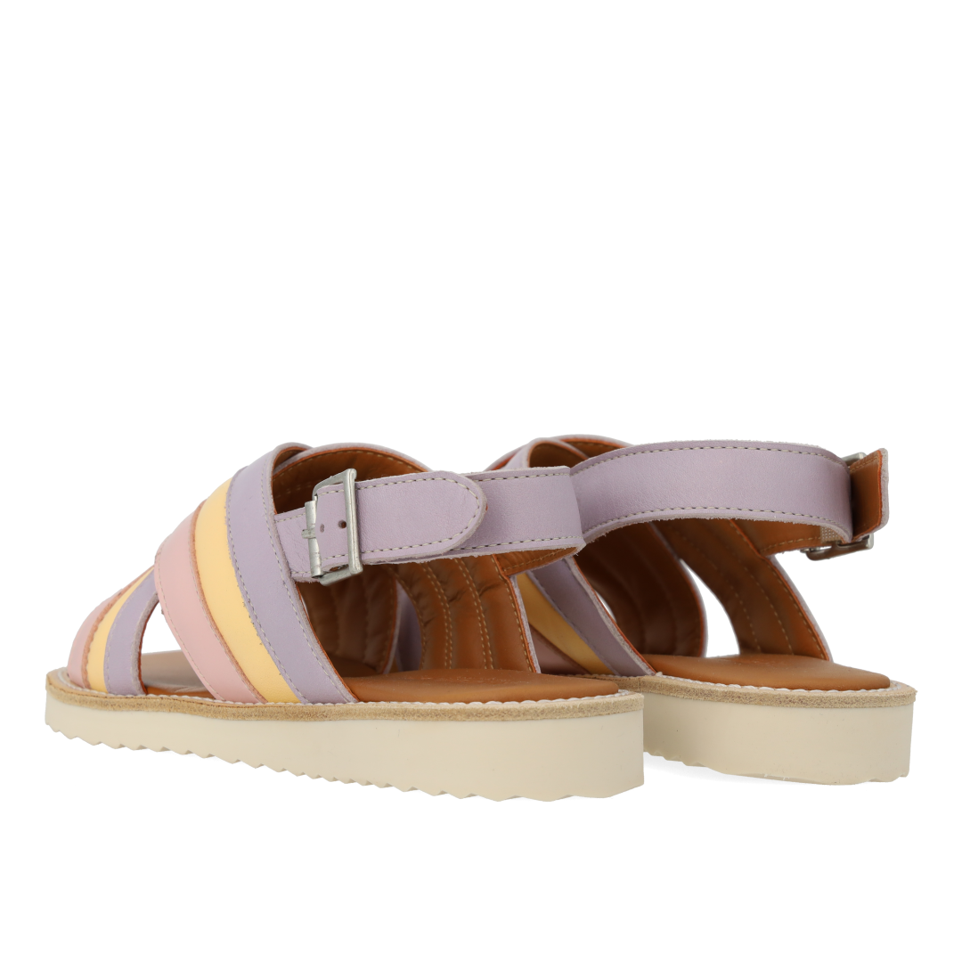 Padded cross sandal with buckle closure