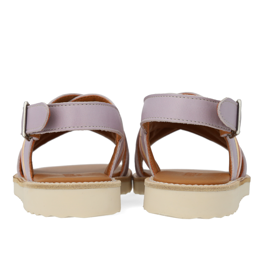 Padded cross sandal with buckle closure