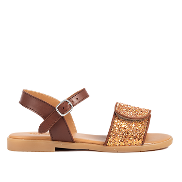Glitter sandal with buckle and velcro closure