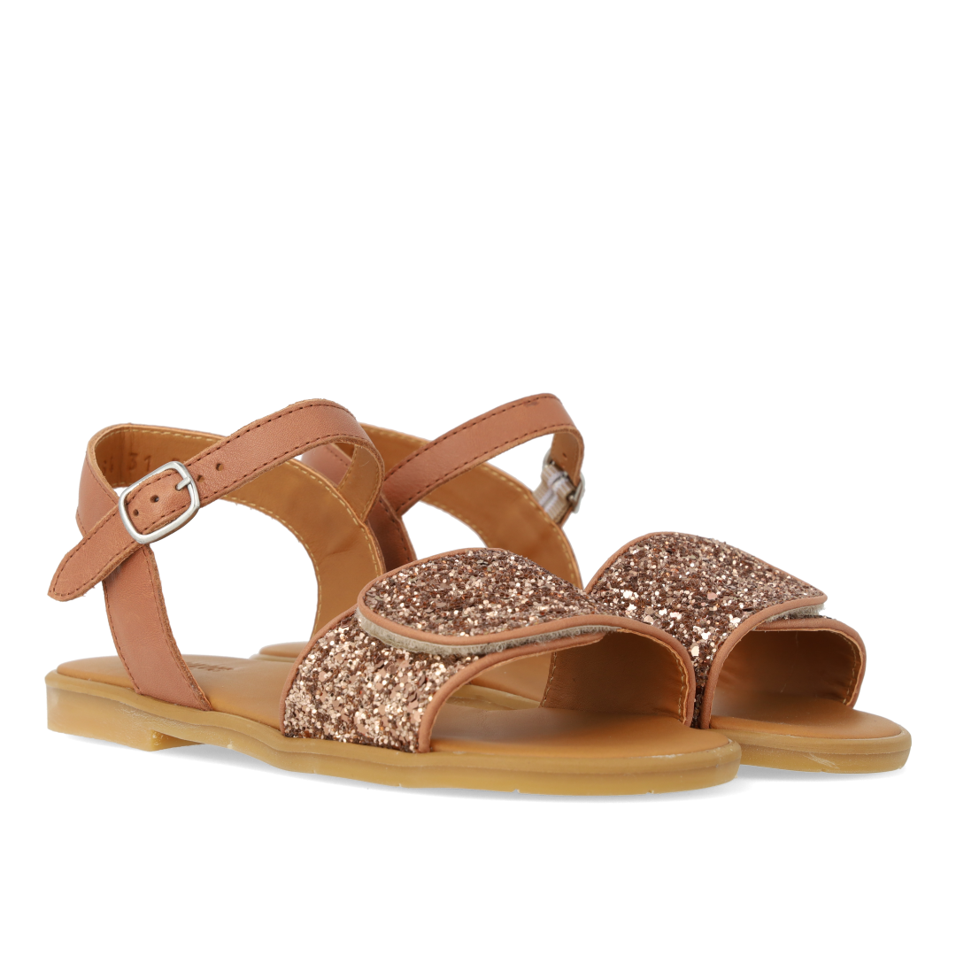 glitter sandal with buckle and velcro closure