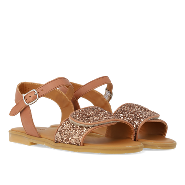 Glitter sandal with buckle and velcro closure