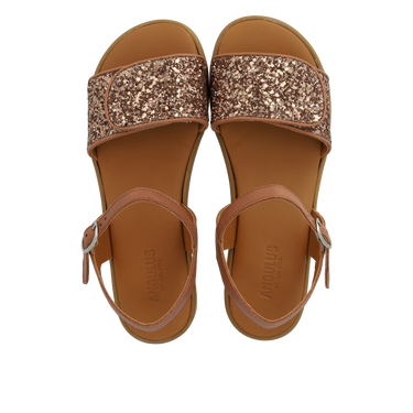Glitter sandal with buckle and velcro closure