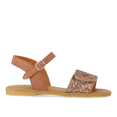 Glitter sandal with buckle and velcro closure