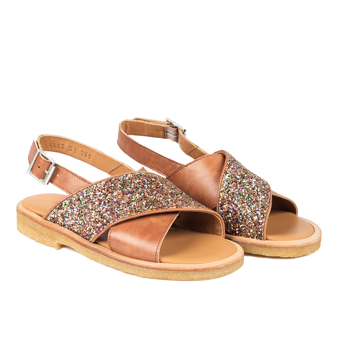 Cross-strap sandal with sparkling glitter detail