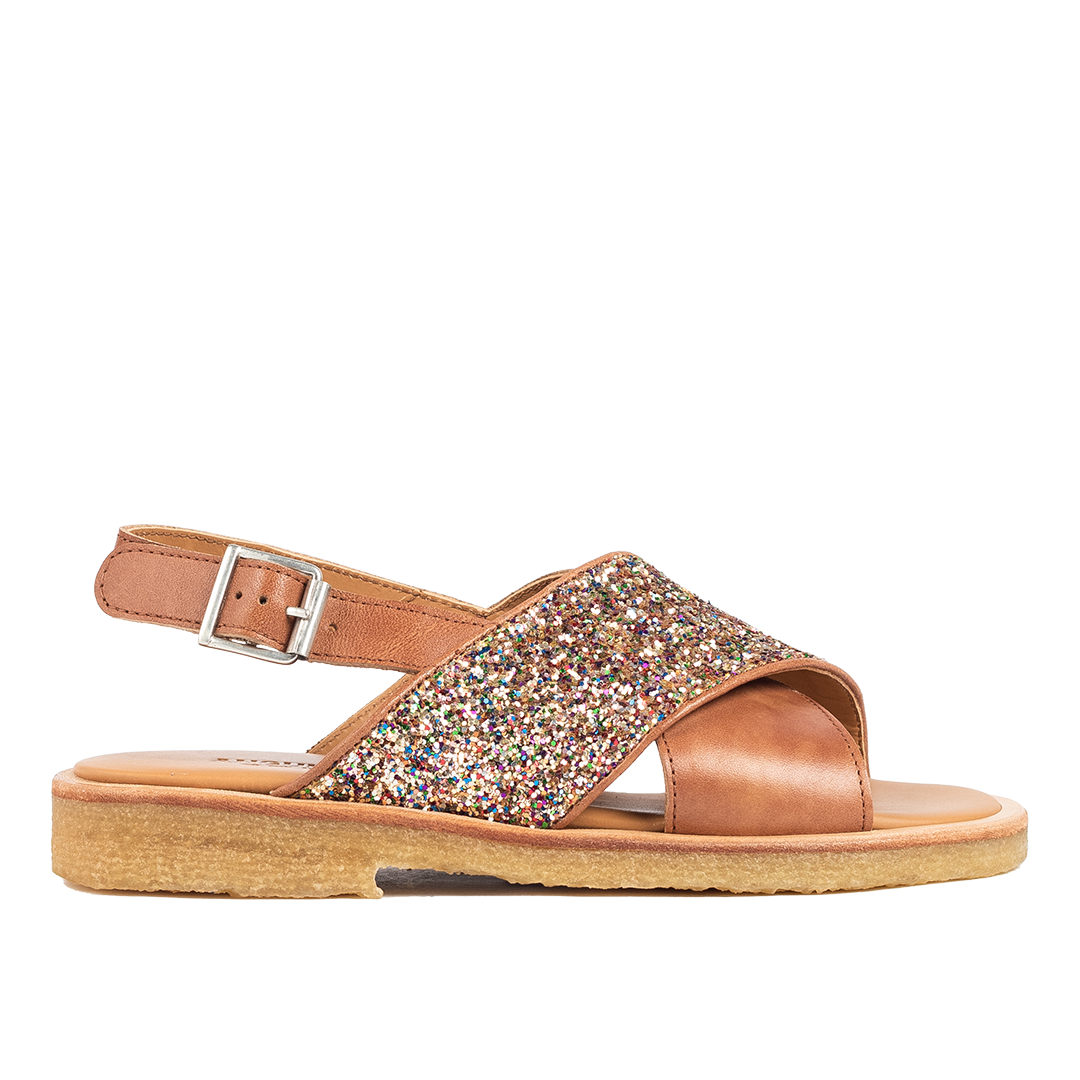 Cross-strap sandal with sparkling glitter detail