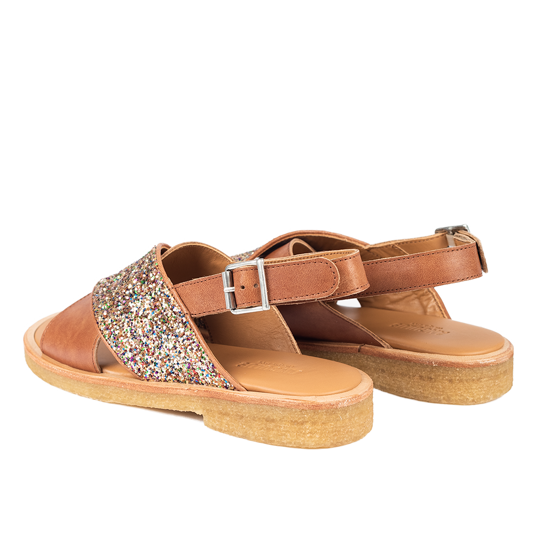 Cross-strap sandal with sparkling glitter detail