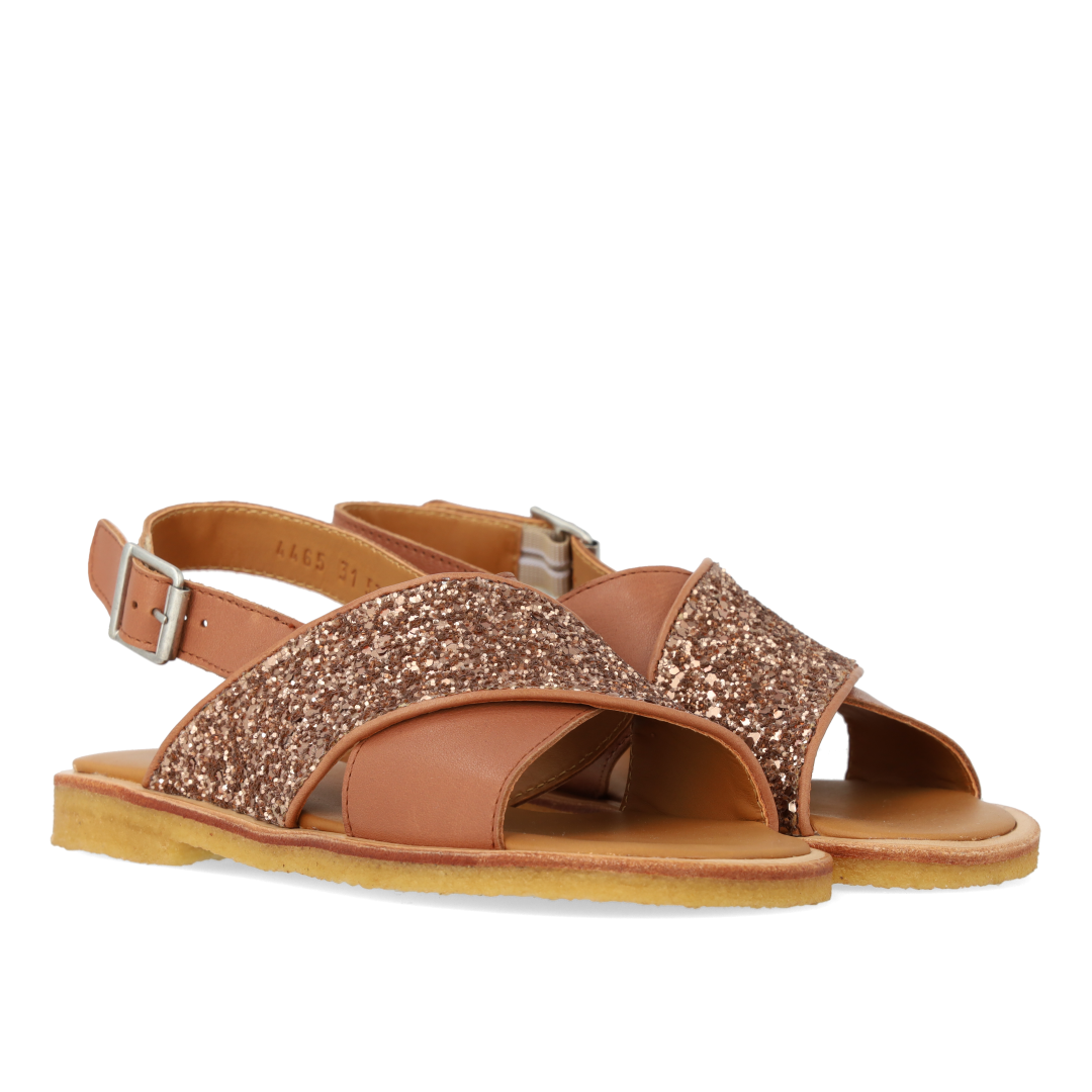 Cross-strap sandal with sparkling glitter detail