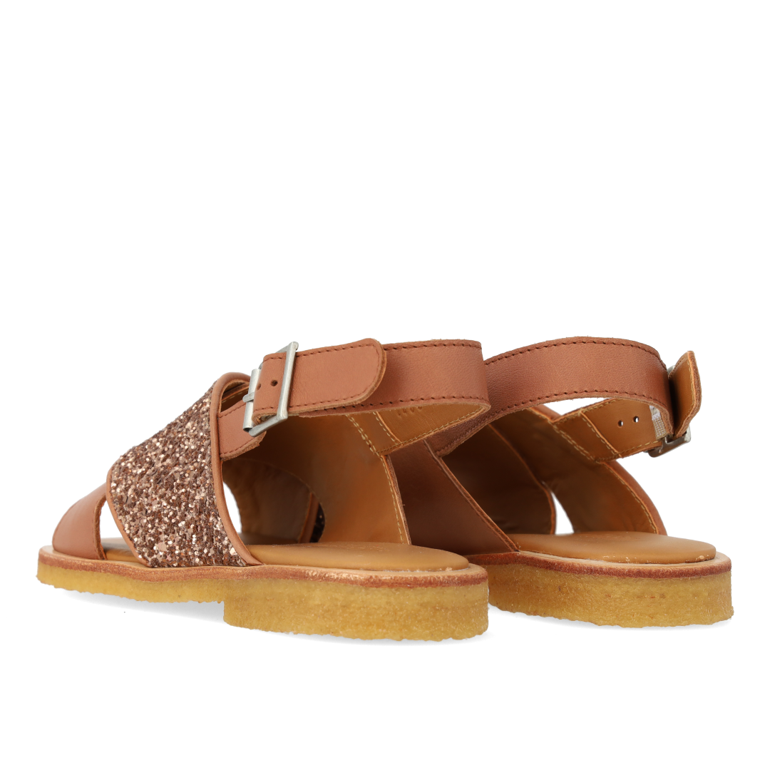 Cross-strap sandal with sparkling glitter detail