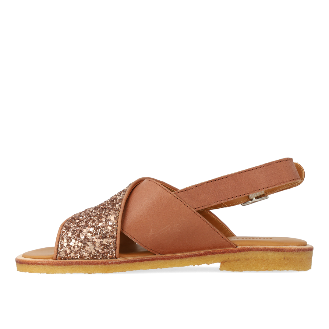 Cross-strap sandal with sparkling glitter detail