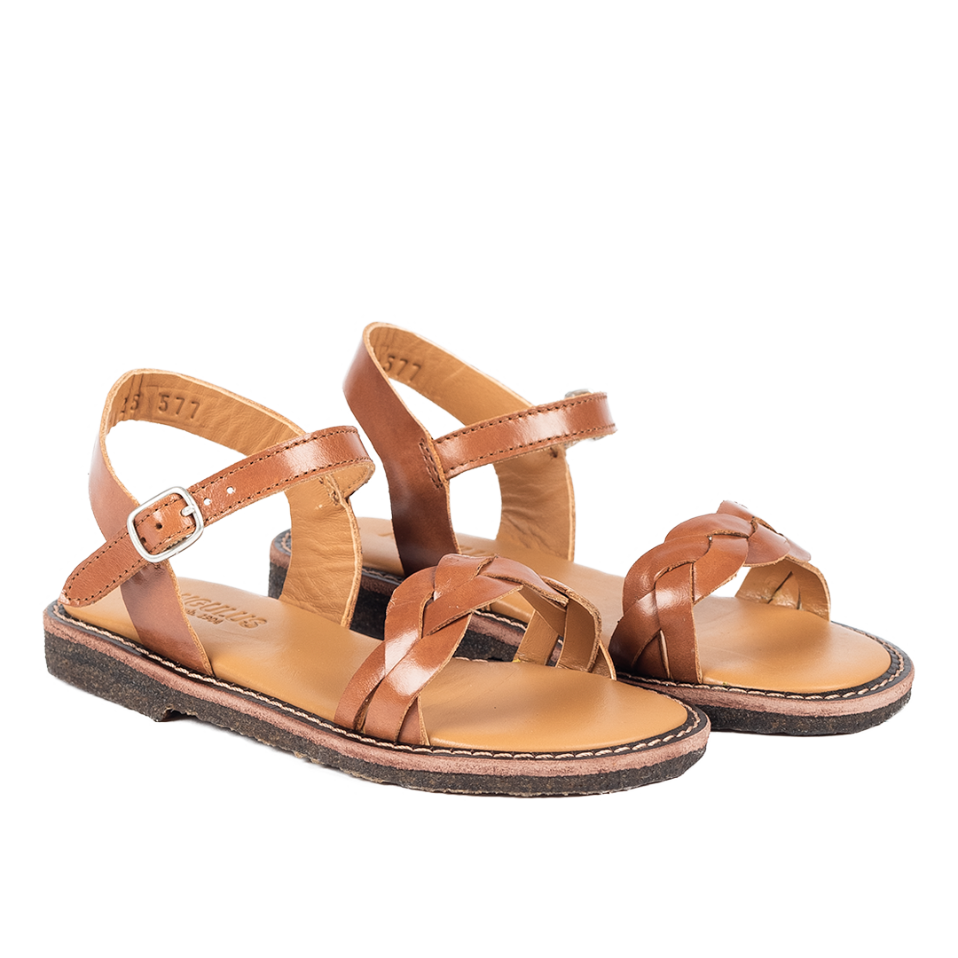 Braided sandal with open toe and buckle closure
