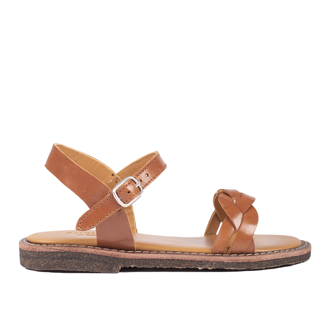 Braided sandal with open toe and buckle closure