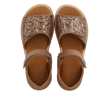 Adjustable leather sandal with sparkling glitter