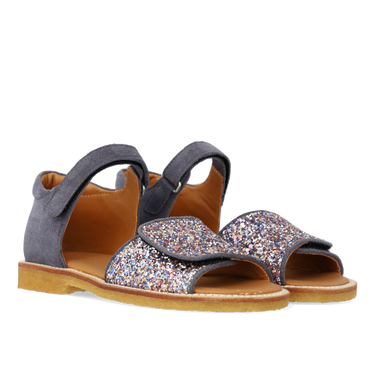 Adjustable leather sandal with sparkling glitter