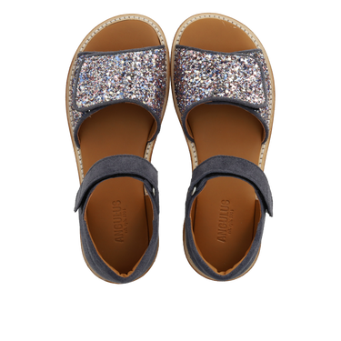 Adjustable leather sandal with sparkling glitter