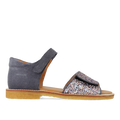 Adjustable leather sandal with sparkling glitter