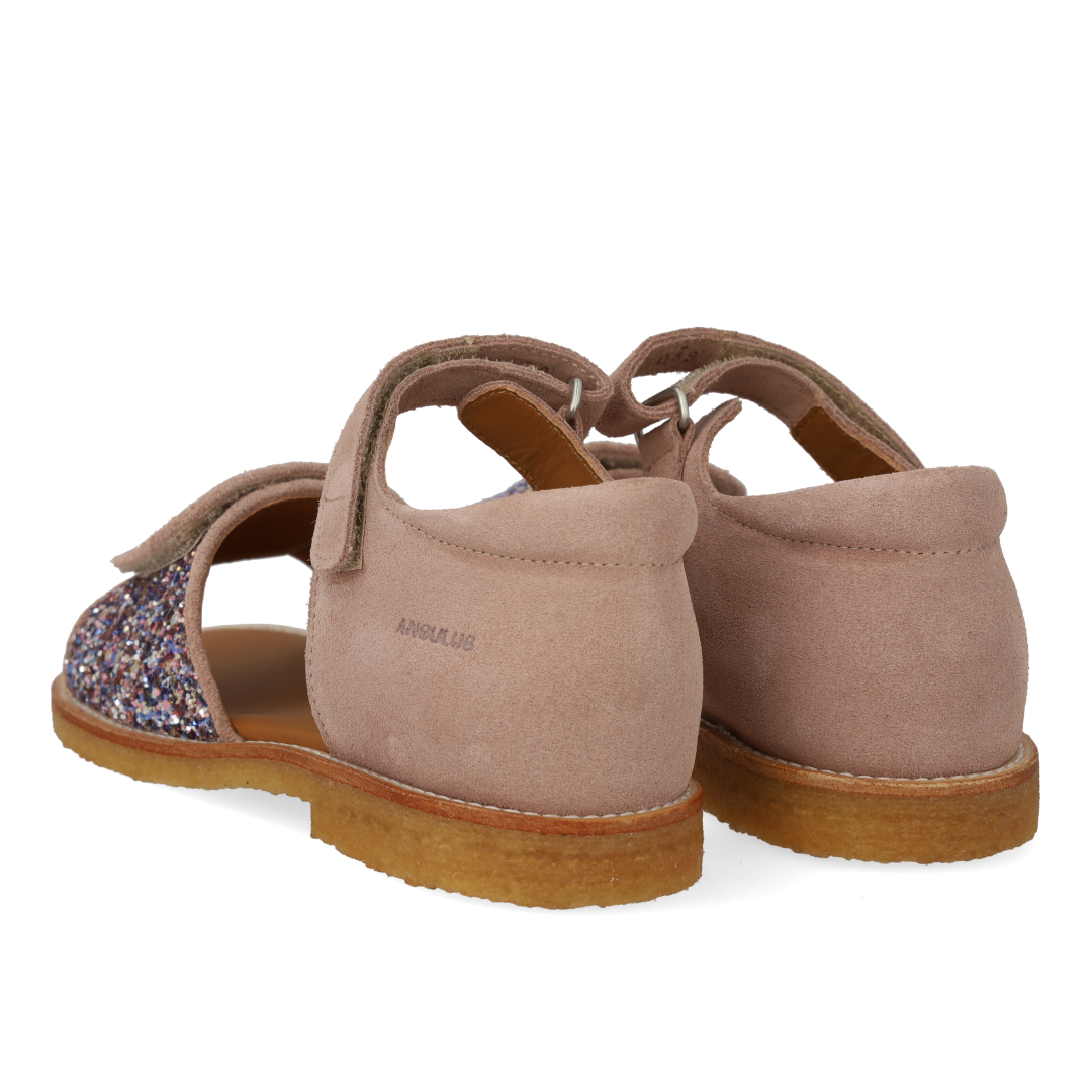 Adjustable leather sandal with sparkling glitter