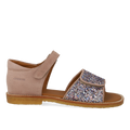 Adjustable leather sandal with sparkling glitter