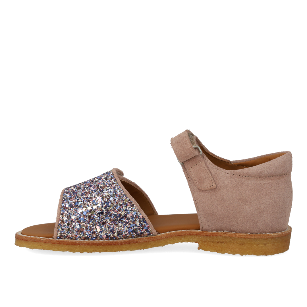 Adjustable leather sandal with sparkling glitter