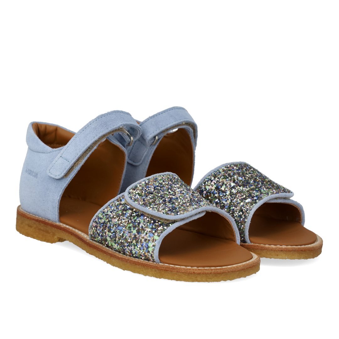 Adjustable leather sandal with sparkling glitter
