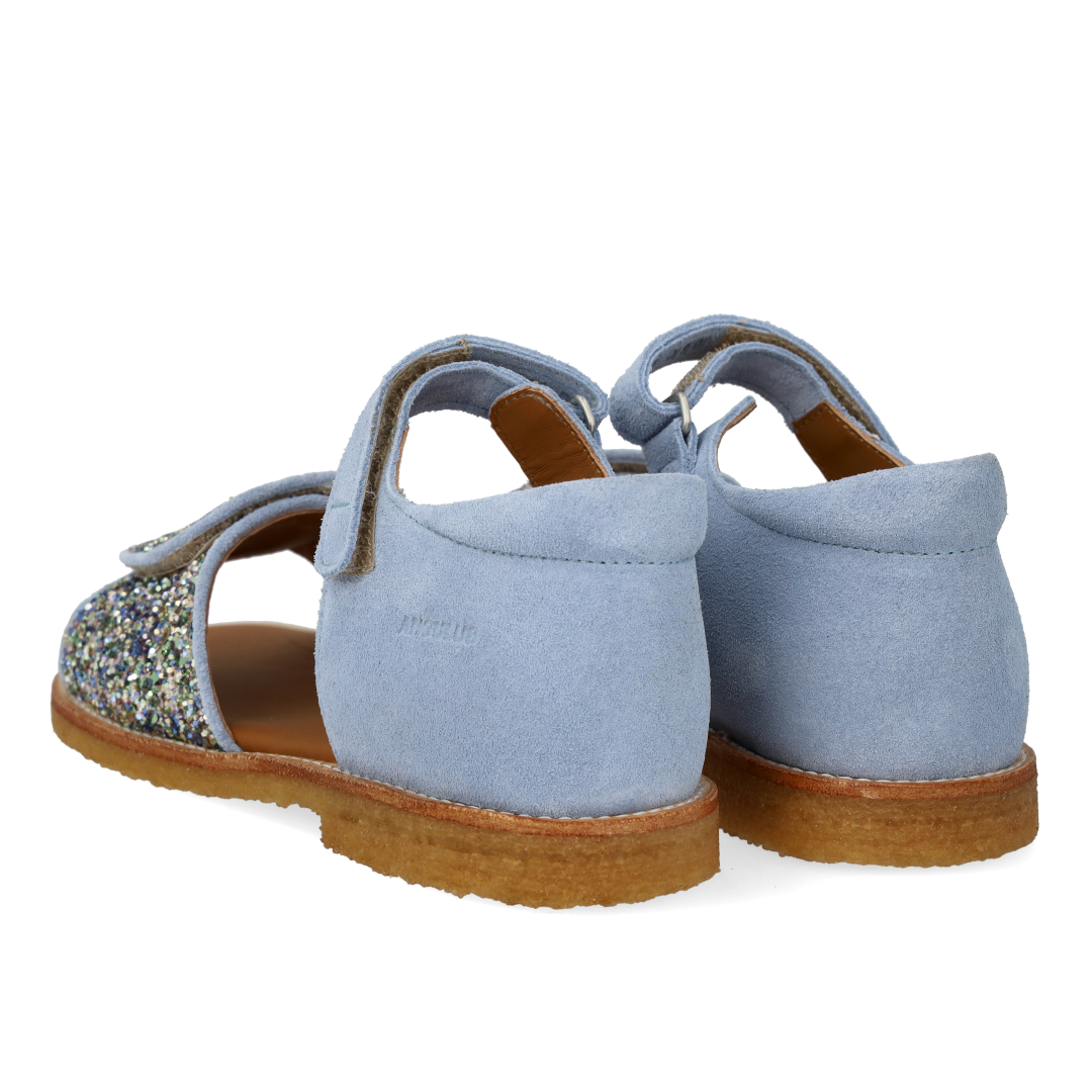 Adjustable leather sandal with sparkling glitter