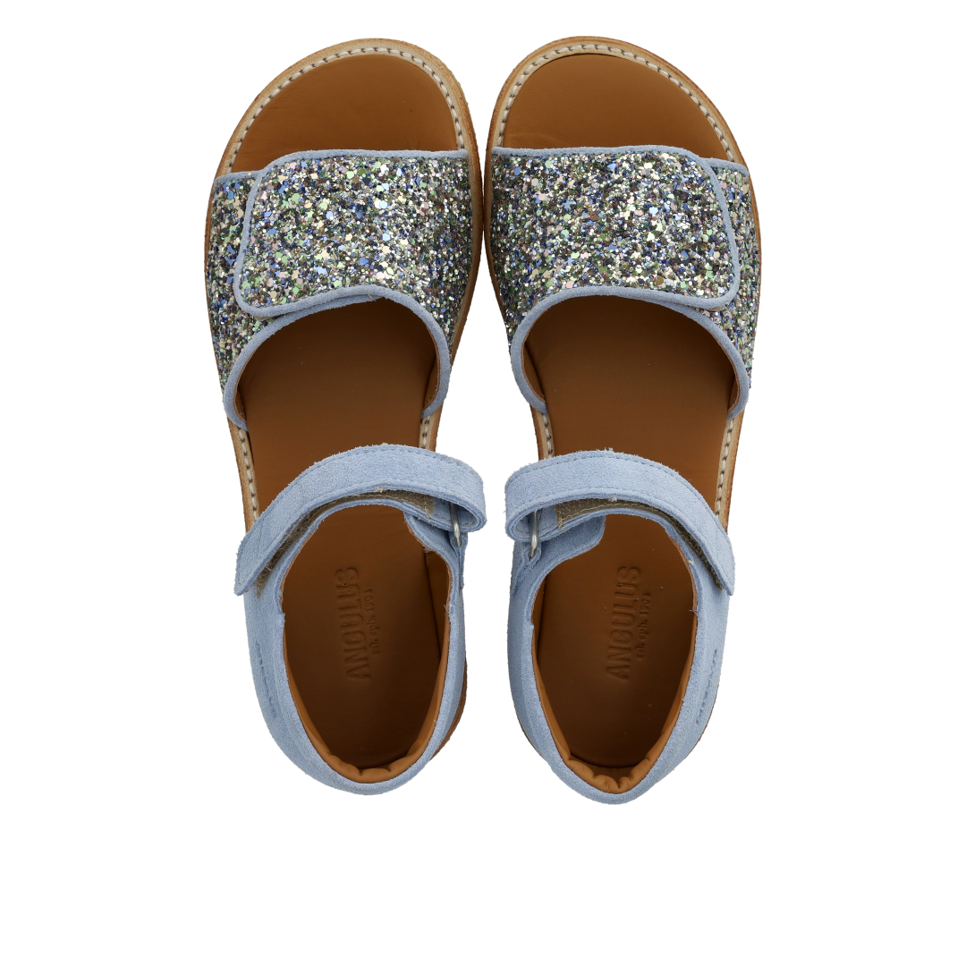 Adjustable leather sandal with sparkling glitter
