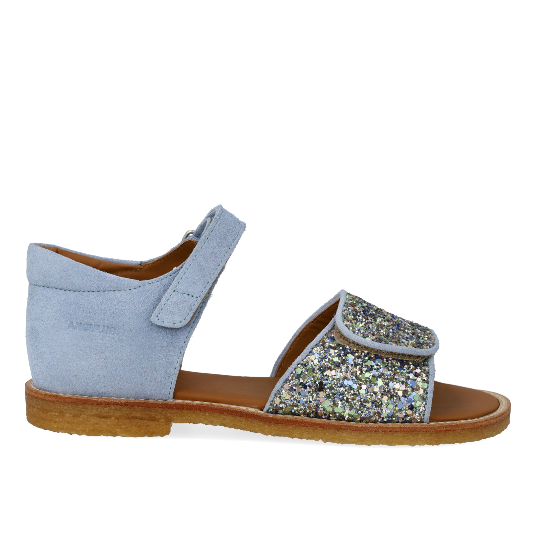 Adjustable leather sandal with sparkling glitter