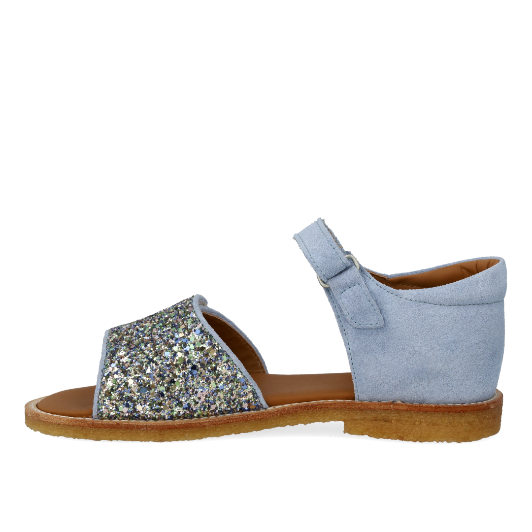 Adjustable leather sandal with sparkling glitter