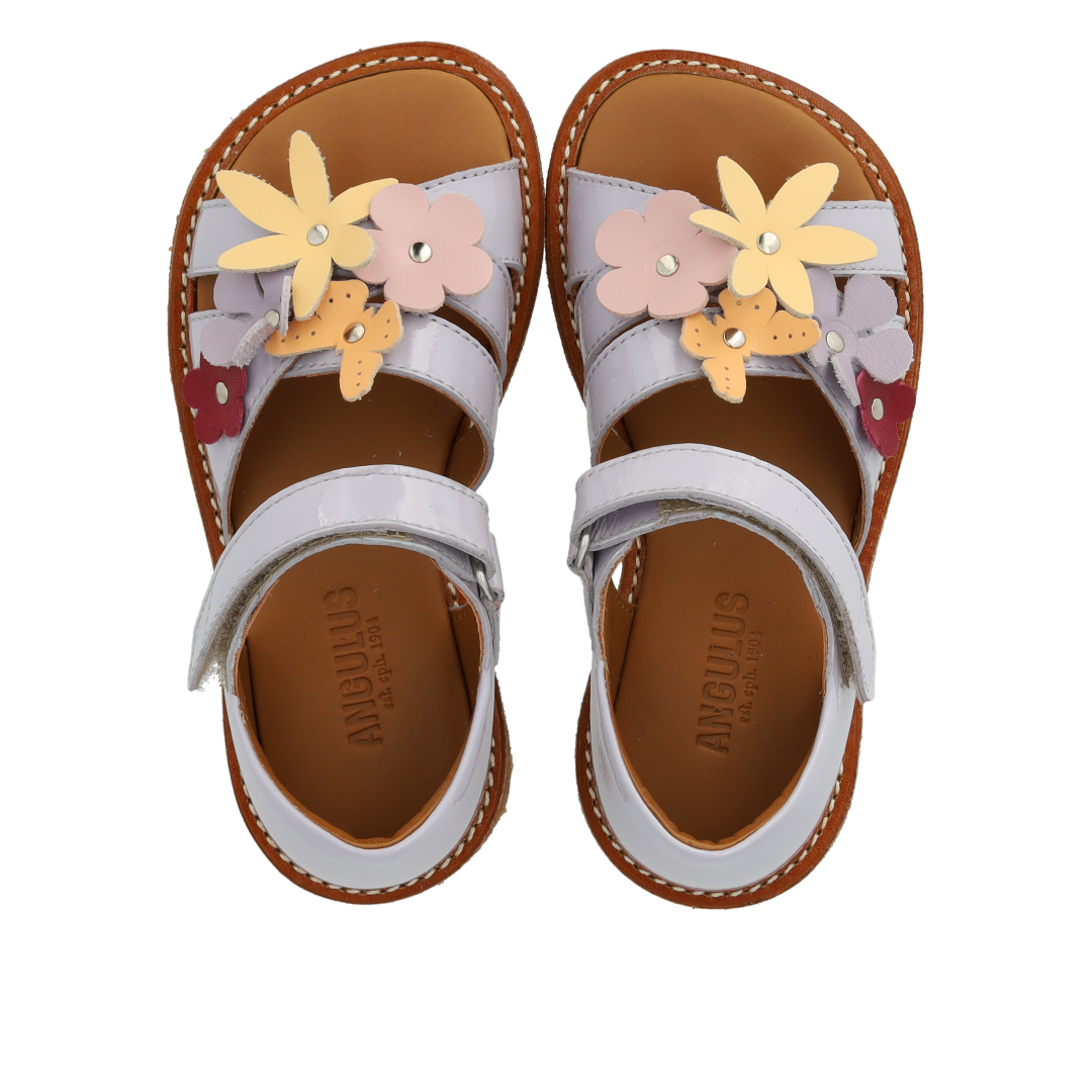Sandal with multicolored floral appliqués