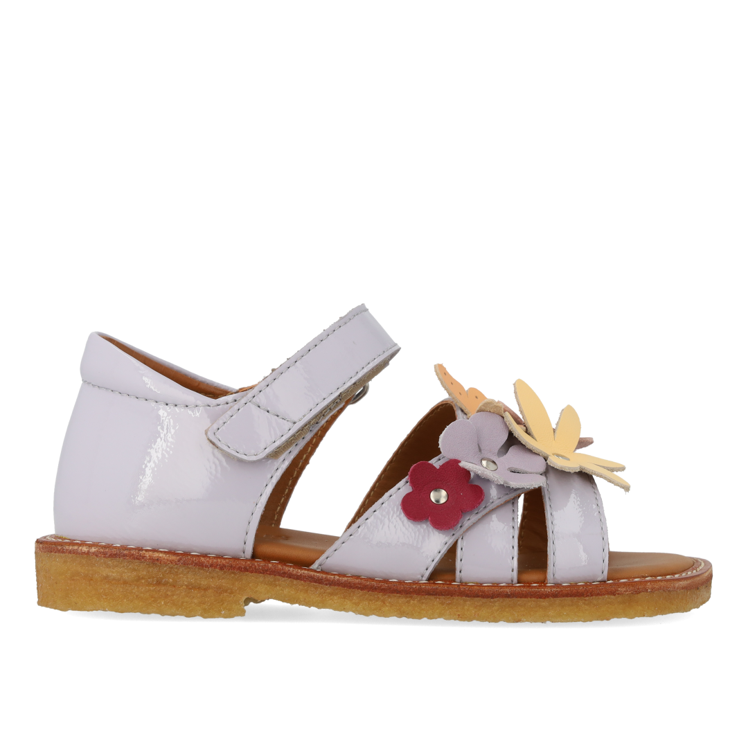 Sandal with multicolored floral appliqués