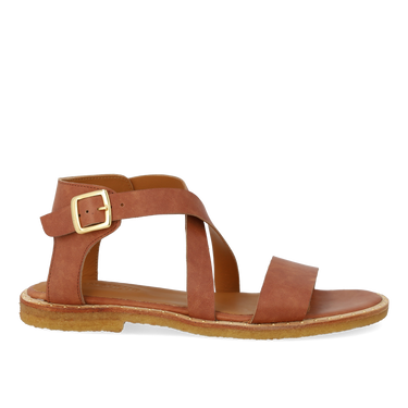 Sandal w. adjustable cross over buckle strap.