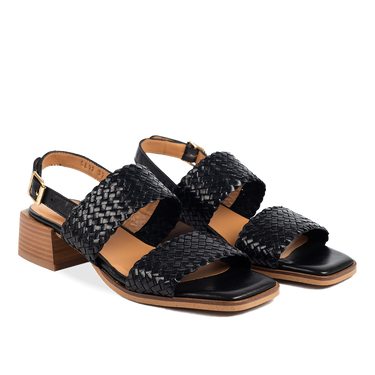hand-braided sandal with block heel