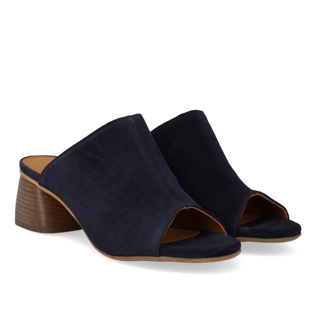 Mule with sculptural wooden heel
