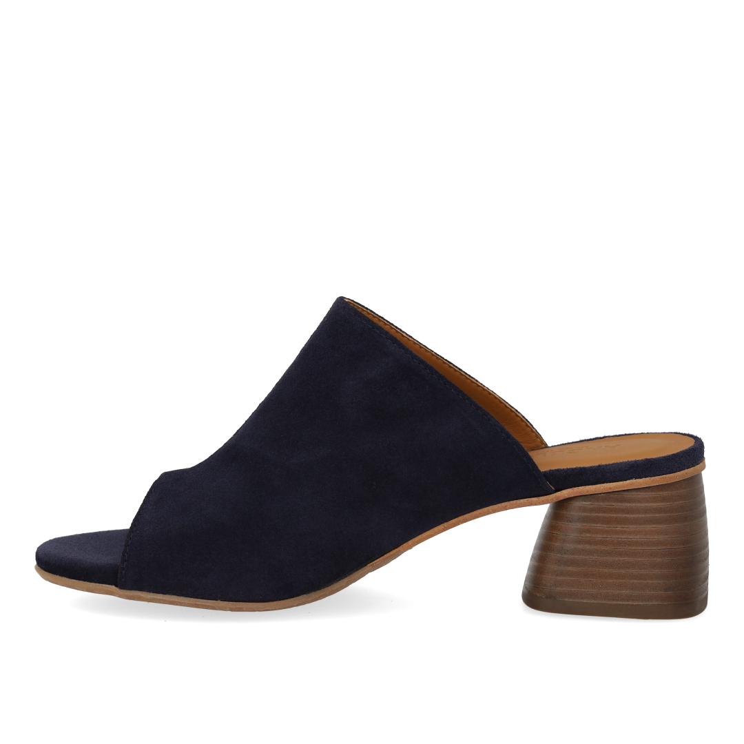 Mule with sculptural wooden heel