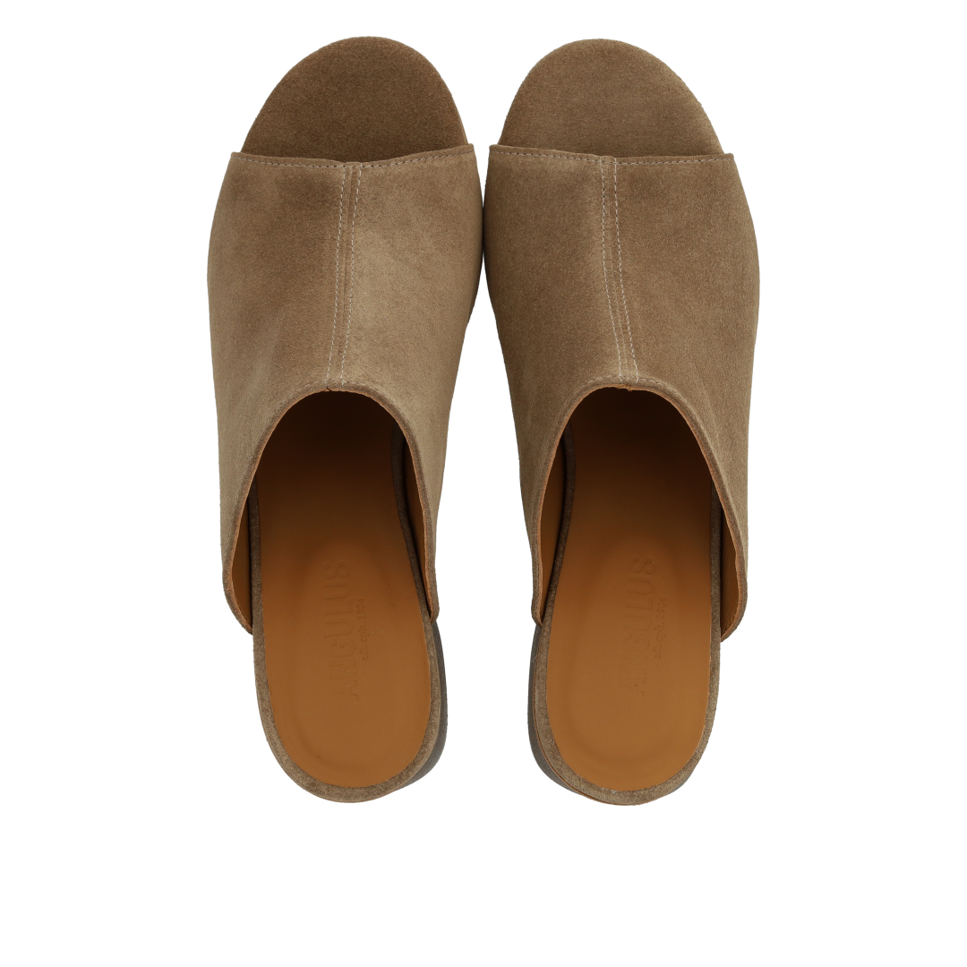 Mule with sculptural wooden heel
