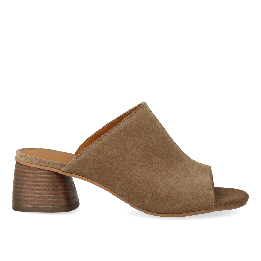 Mule with sculptural wooden heel